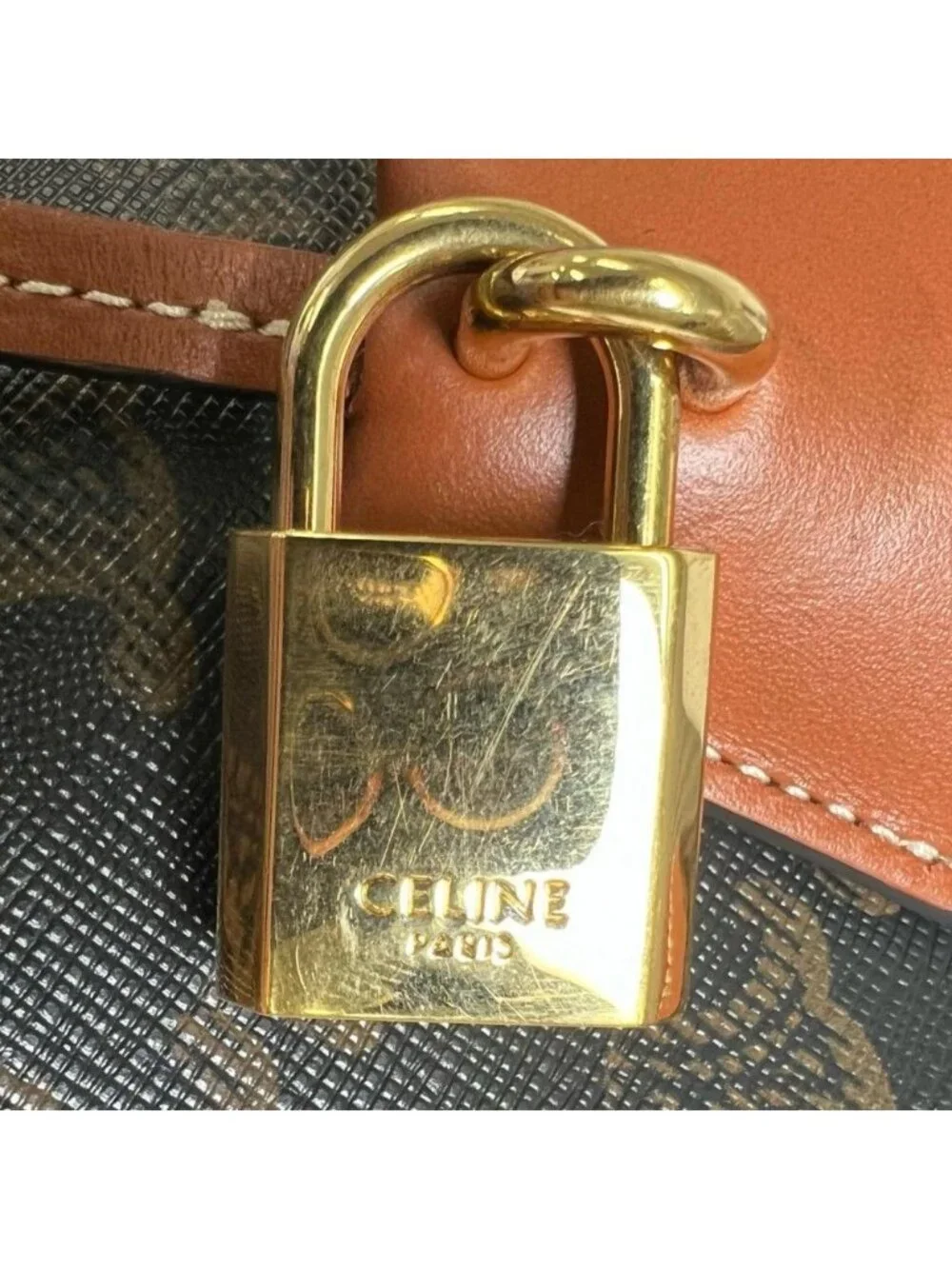 Celine Tote Triomphe Leather Brown Gold